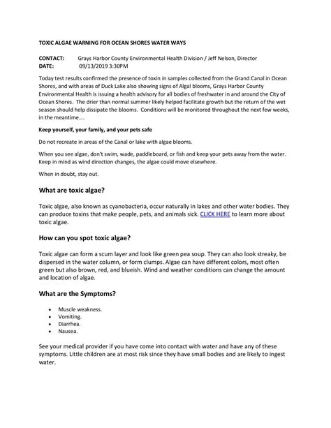 Toxic Algae – Ocean Shores Fresh Waterways Corp