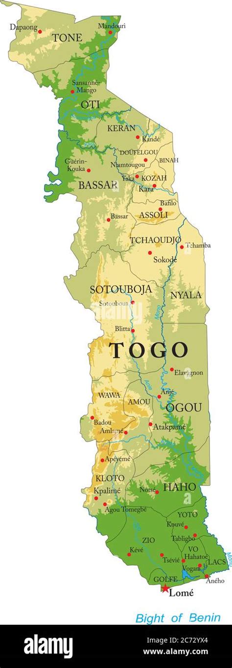 Mapa F Sico Muy Detallado Del Togo En Formato Vectorial Con Todas Las