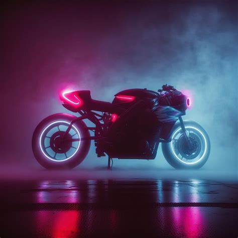 Premium Photo Motorbike In A Futuristic Night City With Neon Light