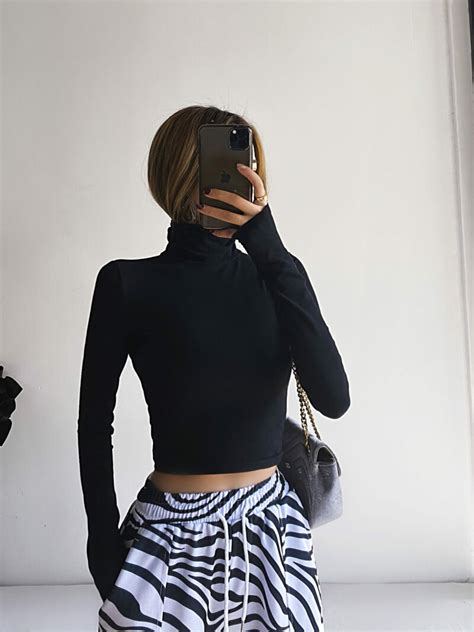 Black Turtleneck Crop Top