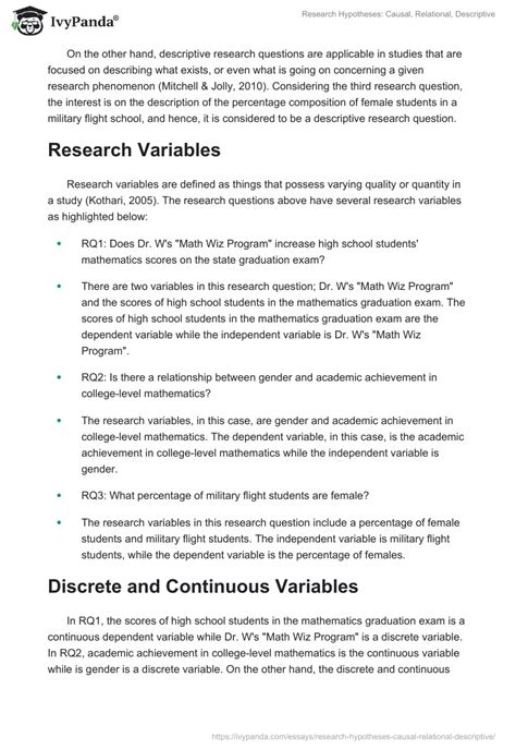 Hypotheses Causal Relational Descriptive 858 Words Coursework Example