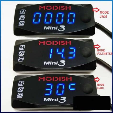 Jual VOLTMETER AKI 3in1 JAM SUHU VOLT METER AKI MOTOR UNIVERSAL HONDA