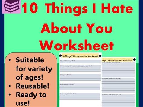 10 Things I Hate About You Worksheet | Teaching Resources