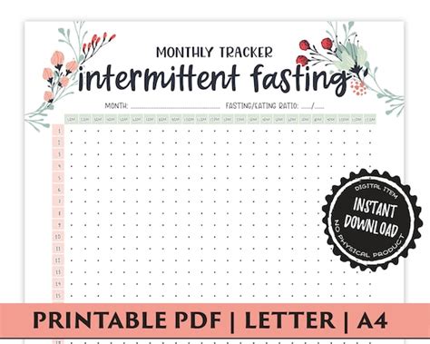 Fasting Printable Monthly Fasting Tracker Intermittent Etsy