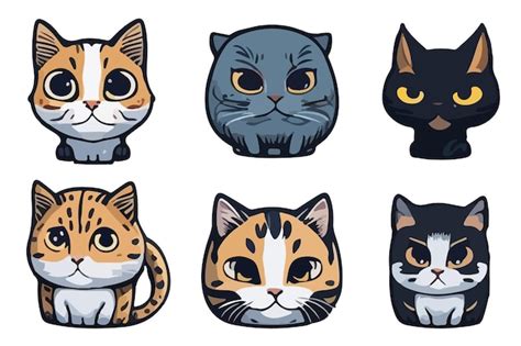 Vector Lindo Conjunto Gato En Estilo De Dibujos Animados Etiqueta