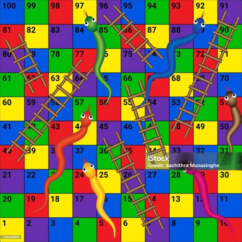 Snakes And Ladders Board Template Printable Vector Stock Illustration