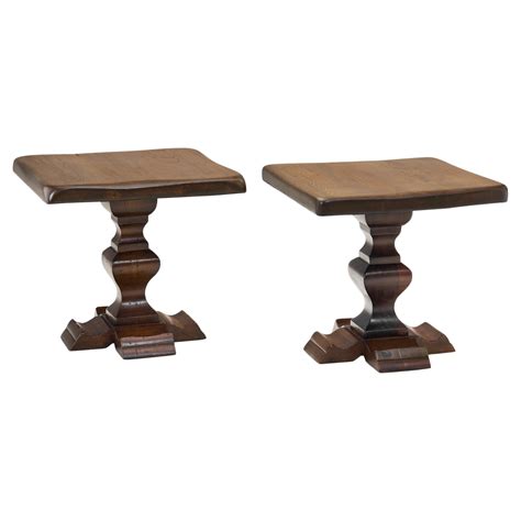 Set Of Two Handcrafted Wood Side Tables Europe 1970s For Sale At 1stdibs