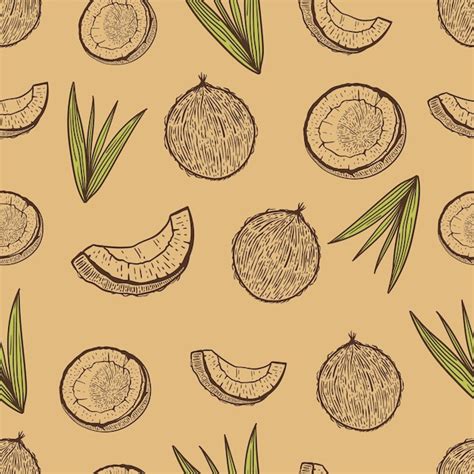 Premium Vector Coconut Hand Drawn Seamless Pattern In Vintage Style