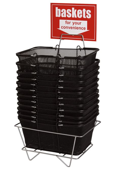 Black Metal Shopping Baskets With Stand And Sign Set Of 12 Basket