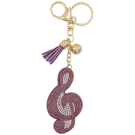 Joli Porte Clés Clé de Sol Strass Violet