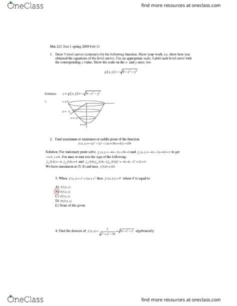 MAT 211 Midterm MAT211 Term Test 1 2009 Spring OneClass