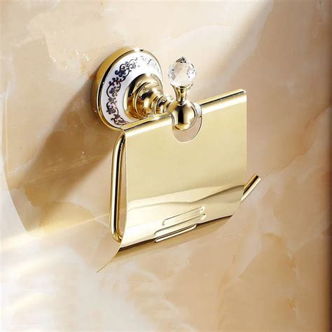 Antique Rose Gold Polished Toilet Paper Holder Brass Ceramic Crystal