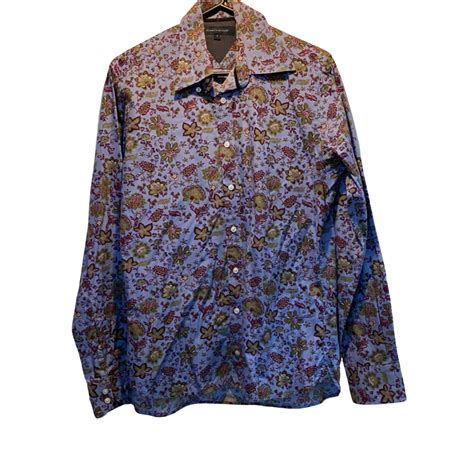 Tommy Hilfiger Mens Size S Long Sleeve Shirt Blue Floral S