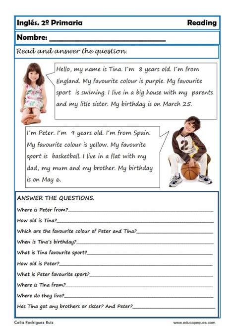 Fichas De Inglés Segundo Primaria Reading And Writing Ejercicios De