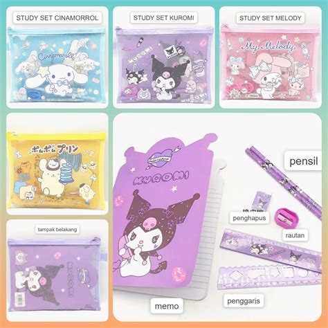 Jual Gem Pouch Sanrio Study Set Sanrio Peralatan Tulis Anak Set