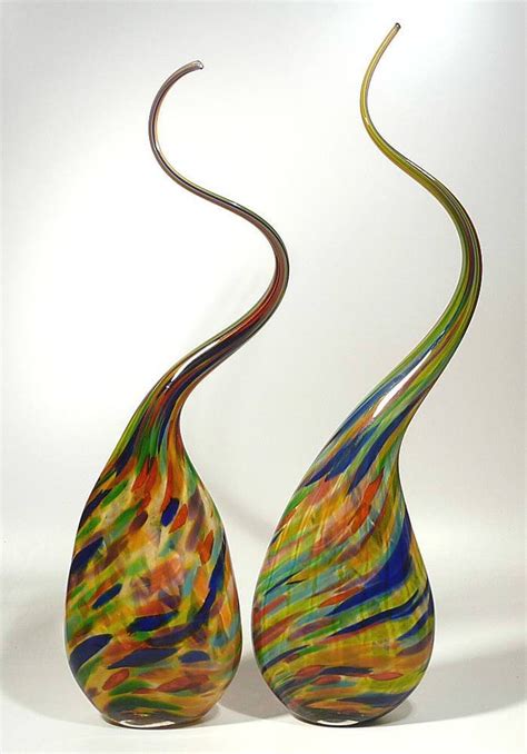 Stunning Pair Of Hand Blown Glass Art Sculptures 32 Etsy