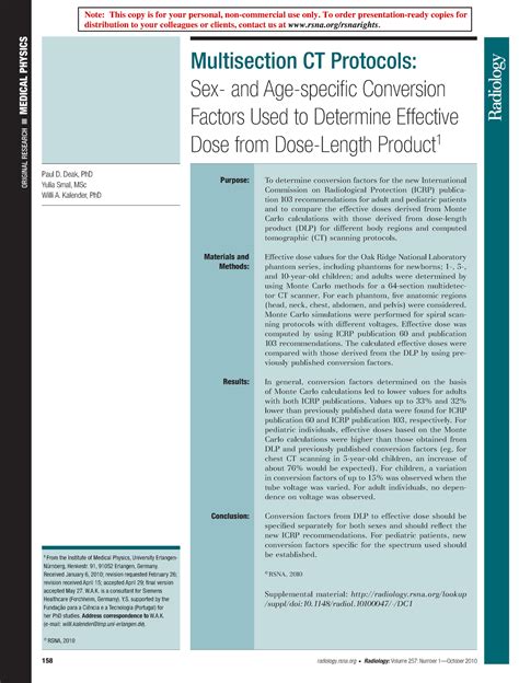 Multisection Ct Protocols Sex And Age Specific Conversion Factors Used To Determine Effective