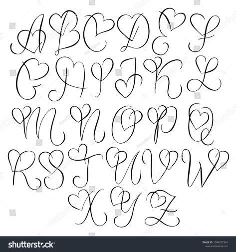 Hand Drawn Alphabet Calligraphy Letters Heart Stock Vector Royalty Free 1008327934