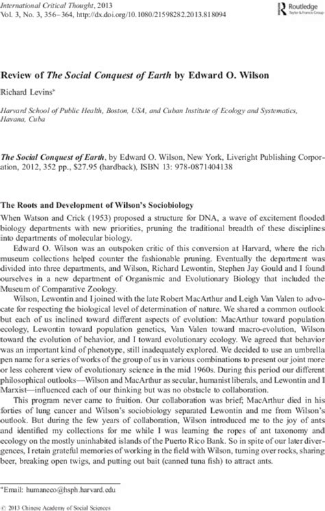 Review Of The Social Conquest Of Earth By Edward O Wilson