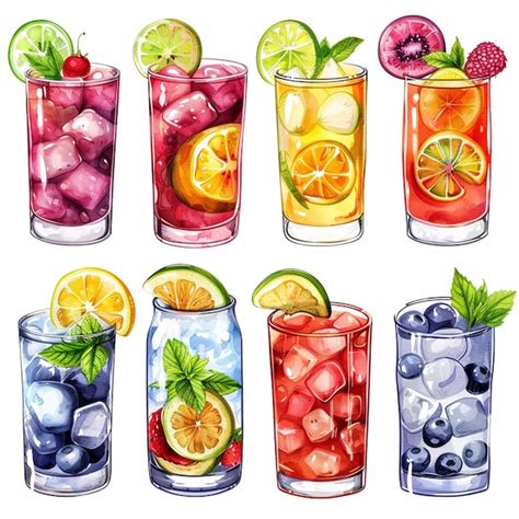 Un Dibujo De Diferentes Bebidas Con Diferentes Colores De Frutas Y