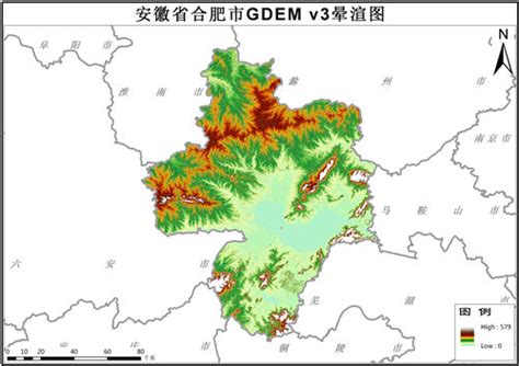 安徽省合肥市gdem V3高程数据 地理遥感生态网