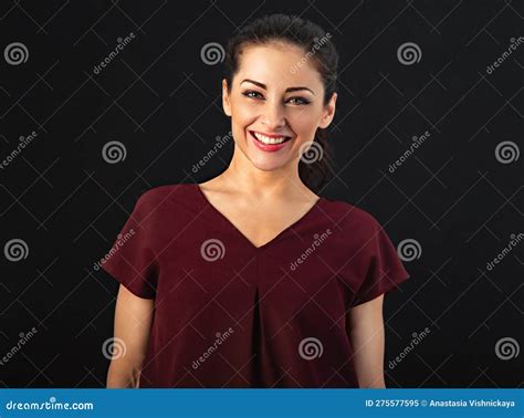 Beautiful Business Toothy Enjoying Laughing Woman With Long Brown