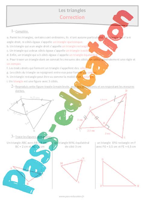 Triangles Cm2 Exercices à imprimer Pass Education