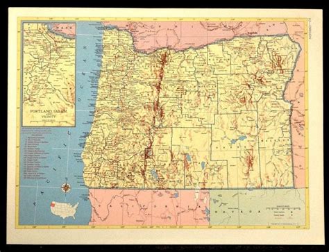 Oregon Map Of Oregon Wall Art Decor Vintage S Original Etsy In