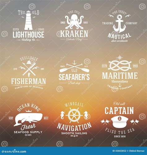 Nautical Labels Set Helm And Anchor Isolated On White Ship And Boat