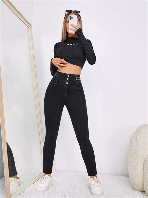 Shein Frenchy Jean Skinny Taille Haute Mode En Ligne Shein France