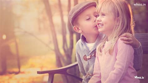 Little Boy First Kiss Girl Cheek Hd Kids Love Wallpaper