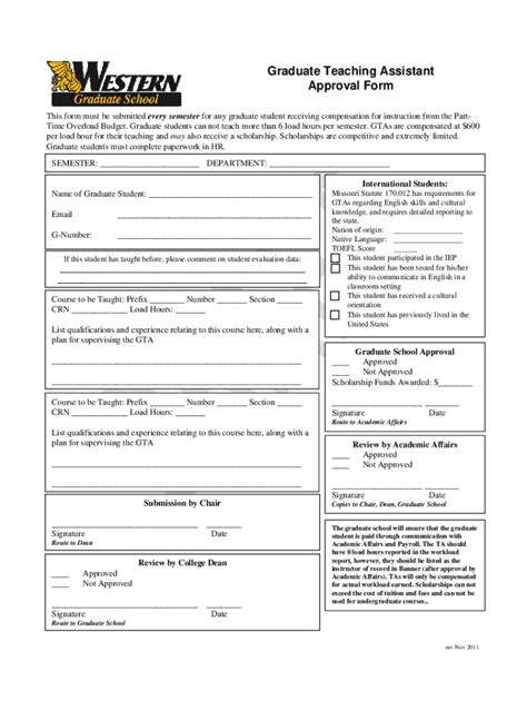 Fillable Online Graduate Teaching Assistant Approval Form Fax Email