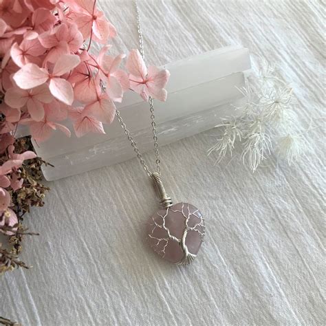 Rose Quartz Tree Of Life Wire Wrapped Pendant Necklace Etsy