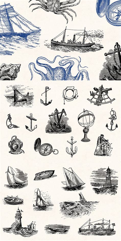 Nautical Engraving Illustrations A Collection Of Authentic Vintage