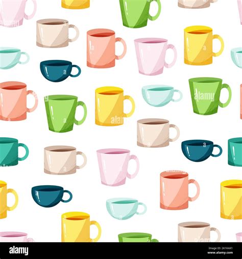 Porcelain Mugs Seamless Print A Set Of Tea Cups Vector Illustration