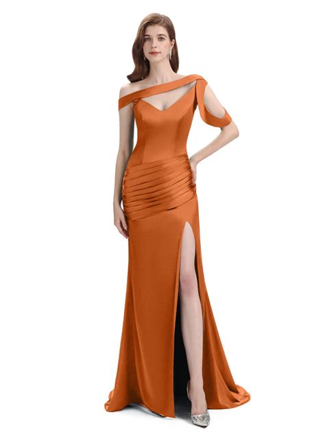 Burnt Orange Sexy Chic Silky Mismatched Soft Satin Mermaid Long Brides