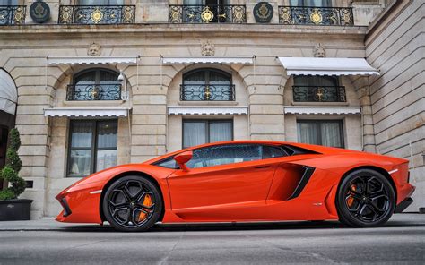 Lamborghini Aventador Lp Orange Supercar Seitenansicht Geb Ude