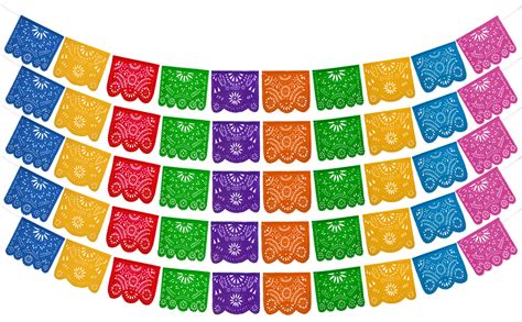 Mexican Party Banners 5 Pack With 10 Multicolor Plastic Flags Per Banner Mexican Themed