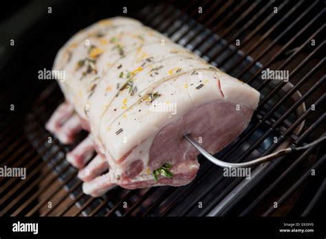 Duroc pork loin on the grill before being grilled Stock Photo - Alamy