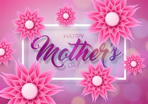 Happy Mothers Day Greeting Card With Flower On Pink Background Vector