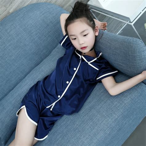 Kids Pajamas Suit Children Pajamas For Girls Silk Pijama Seti Trim