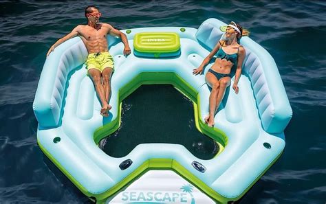 Intex Seascape Inflatable Island Float Ultimate Water Hangout Lounge With Built In Cooler Area