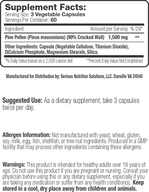 Pine Pollen 180 Veg Caps Serious Nutrition Solutions