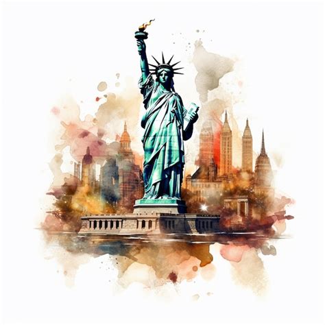 Premium Ai Image Watercolor Painting Of The Statue Of Liberty With