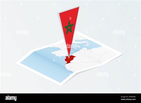 Isometric Paper Map Of Morocco With Triangular Flag Of Morocco In