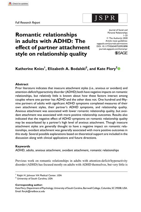 Pdf Romantic Relationships In Adults With Adhd The Effect Of Partner