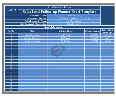 Free Sales Lead Follow Up Planner Format In Excel