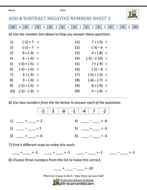 Adding And Subtracting Negative Numbers