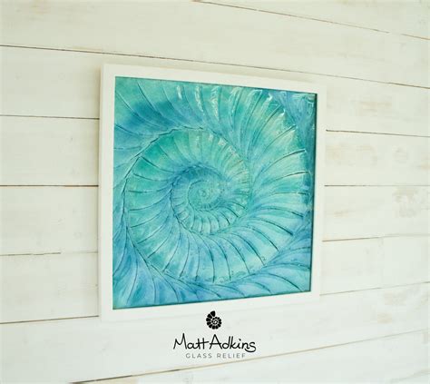 Ammonite Frame Large Square Turquoise Blue 44x44cm 17 X17 Matt Adkins At Glass Relief Ltd