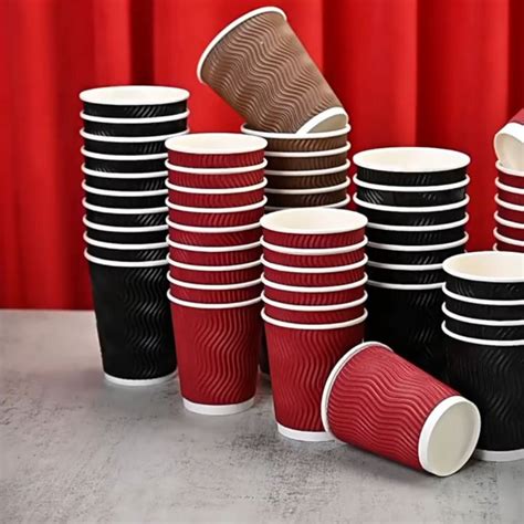 25pcs12oz Red Black Kraft Ripple Paper Cup 90mm Coffee Cup Coffee